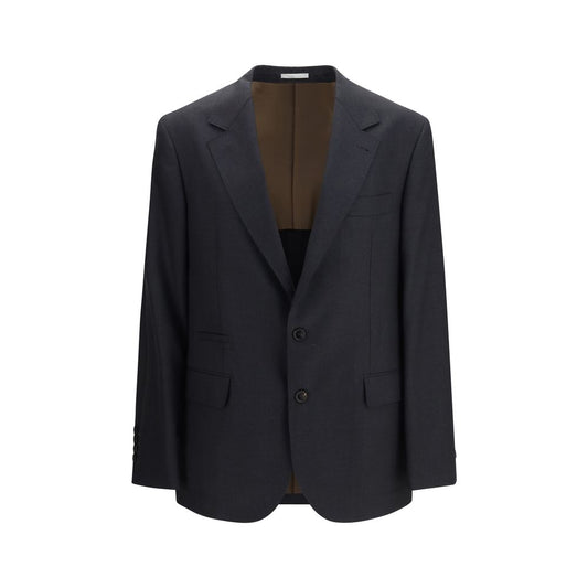 Jacket by Brunello Cucinelli for men in merino wool & cupro black, horn & houndstooth features an utilitarian silhouette with a refined , showcasing sophisticated pockets for an utilitarian aesthetic.