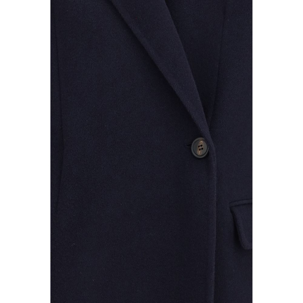 Overcoat by Brunello Cucinelli for women in cashmere & merino wool blue showcases a enveloping silhouette, detailed with distinctive pockets and a enveloping .