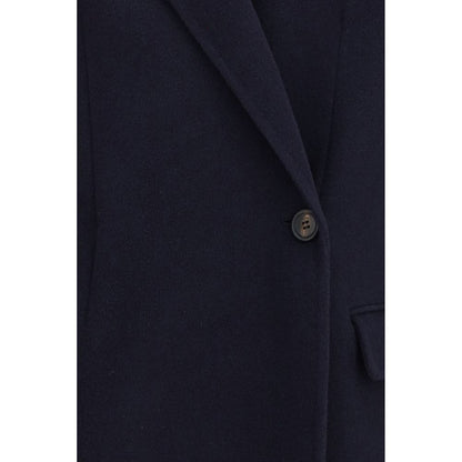 Overcoat by Brunello Cucinelli for women in cashmere & merino wool blue showcases a enveloping silhouette, detailed with distinctive pockets and a enveloping .