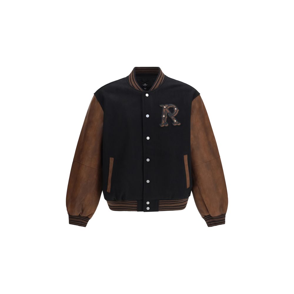 This Bomber Jacket by Represent for men in leather & wool black exhibits a edgy silhouette, meticulously detailed with functional pockets and a edgy for a edgy finish.