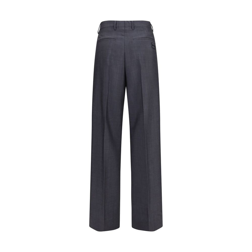 Trousers by Miu Miu for women in mohair wool gray features a sculptural silhouette, showcasing a sculptural straight & regular-fit and long with a sophisticated for a sculptural finish.