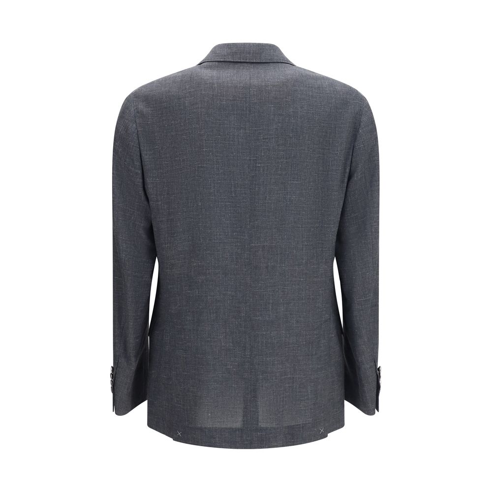 Blazer by Brunello Cucinelli for men in merino wool silk & cupro gray & natural features an crisp silhouette with sophisticated and a crisp lapel notch-lapel neckline for a truly crisp finish.