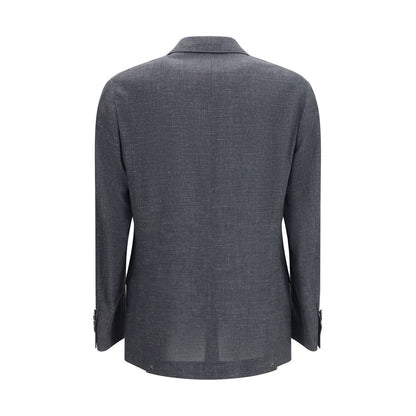 Blazer by Brunello Cucinelli for men in merino wool silk & cupro gray & natural features an crisp silhouette with sophisticated and a crisp lapel notch-lapel neckline for a truly crisp finish.