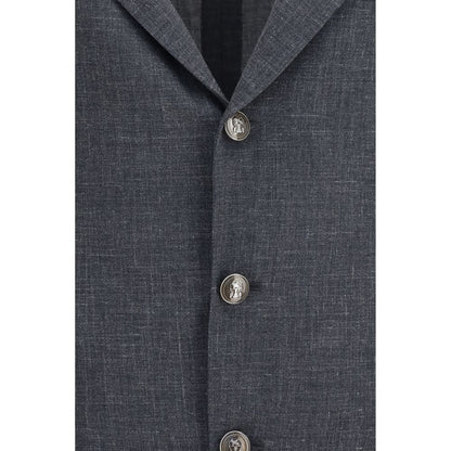 Blazer by Brunello Cucinelli for men in merino wool silk & cupro gray & natural features an stylish silhouette, showcasing a sophisticated lapel notch-lapel neckline and stylish for a truly stylish finish.