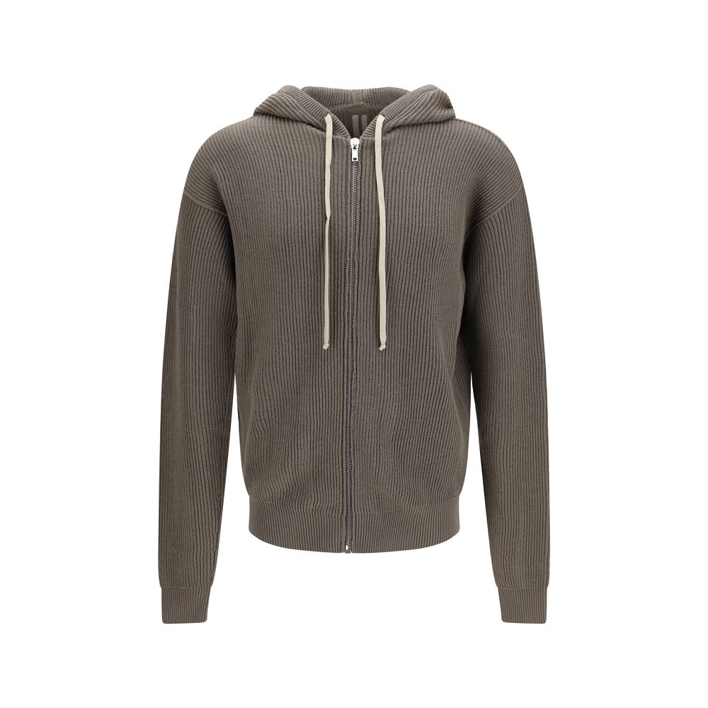 Sweatshirt Hoodie by Rick Owens for men in virgin wool gray & patterned features an avant-garde silhouette, showcasing a sophisticated hooded neckline and detail for a truly avant-garde finish.