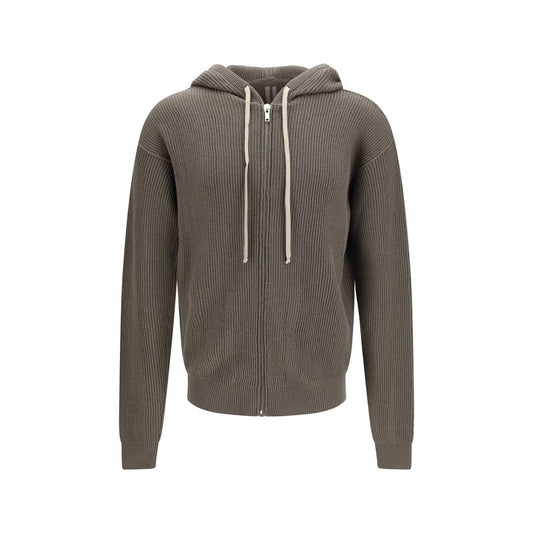 Sweatshirt Hoodie by Rick Owens for men in virgin wool gray & patterned features an avant-garde silhouette, showcasing a sophisticated hooded neckline and detail for a truly avant-garde finish.