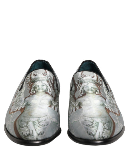 Dolce & Gabbana Gray Baroque Angel Velvet Men Loafers Shoes