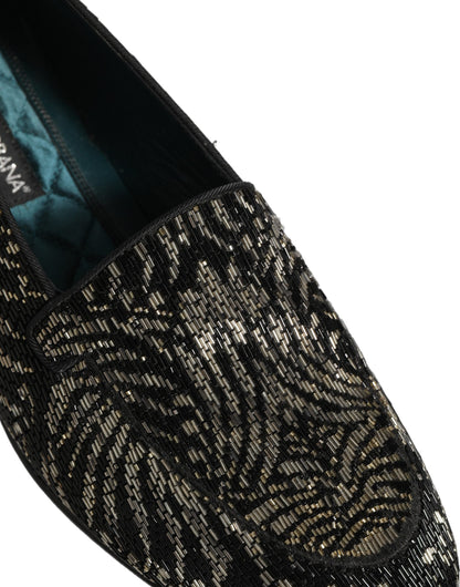 Dolce & Gabbana Black Silver Embellished Dress Loafers Shoes