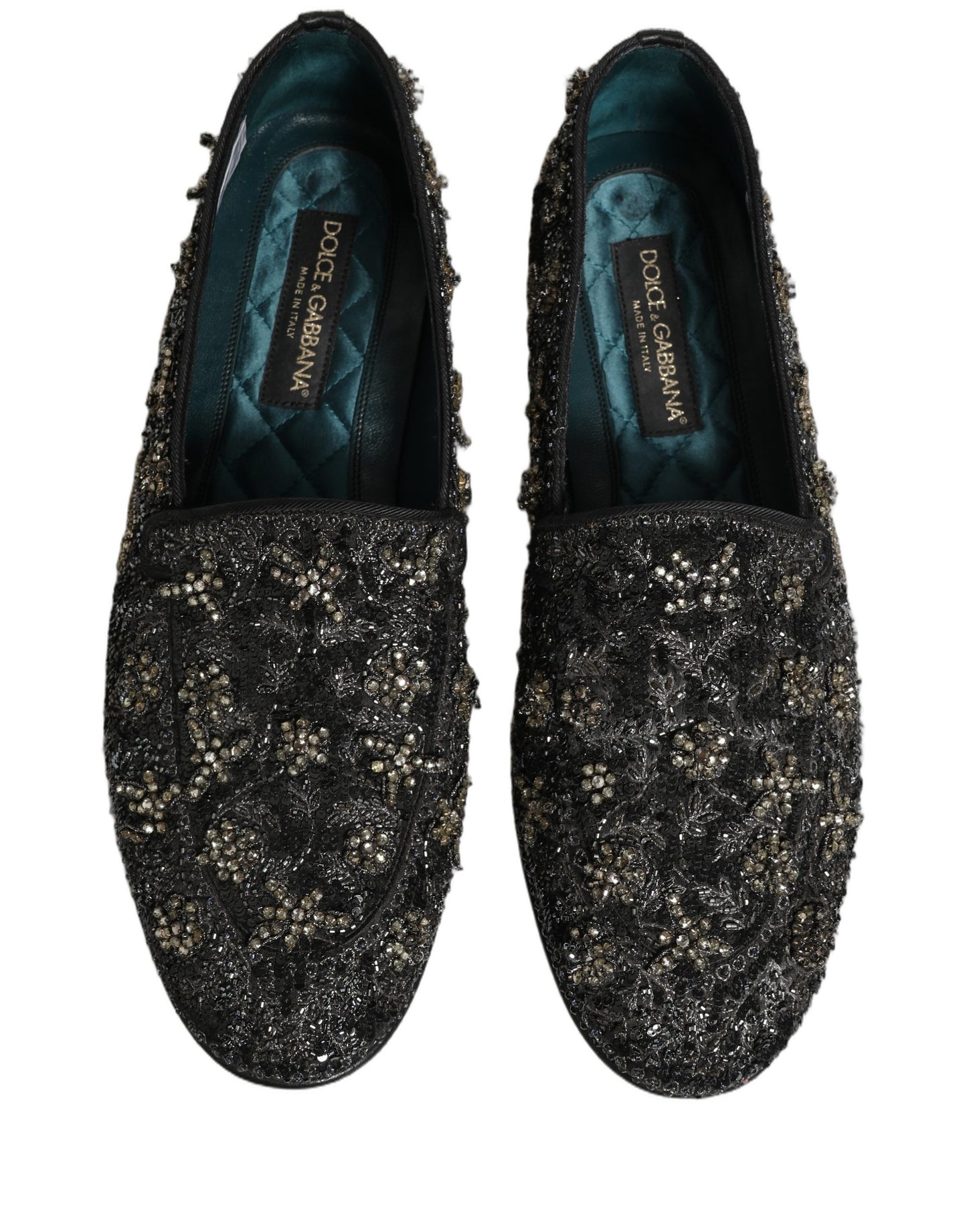 Dolce & Gabbana Black Rhinestone Embellished Loafers Shoes