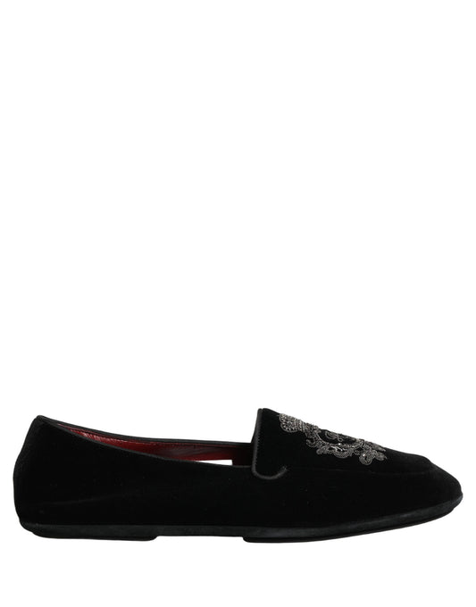 Dolce & Gabbana 9 To 5 Aria Men's Leather & Velvet Loafer Slip-On Shoes - Black Signature