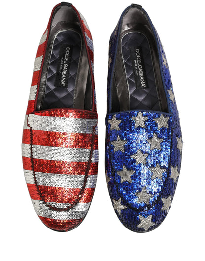 Dolce & Gabbana Multicolor Flag Sequin Dress Loafers Shoes