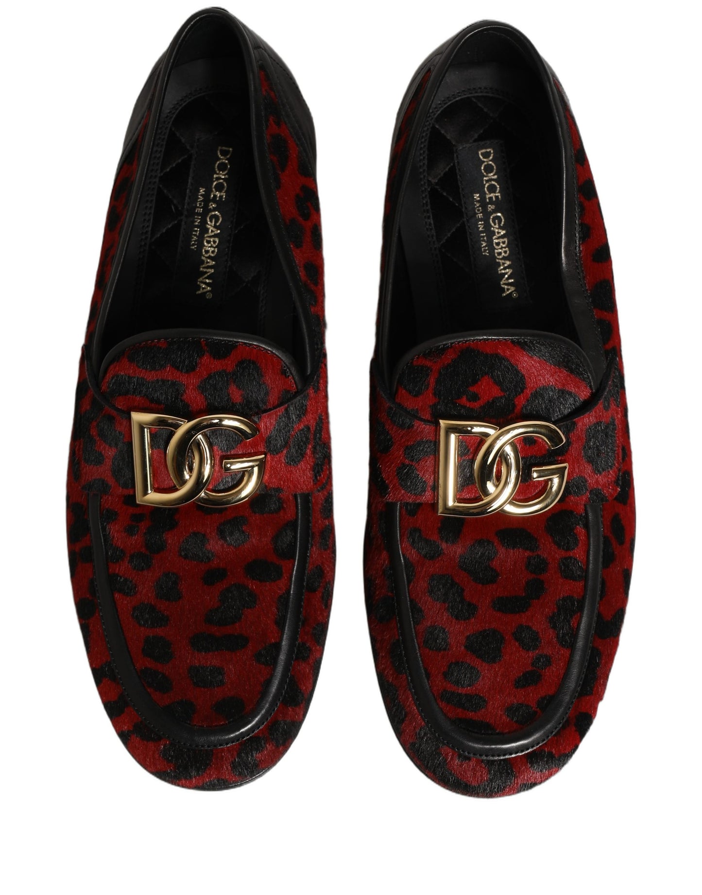 Dolce & Gabbana Red Leopard Print Pony Hair Dress Loafers Shoes