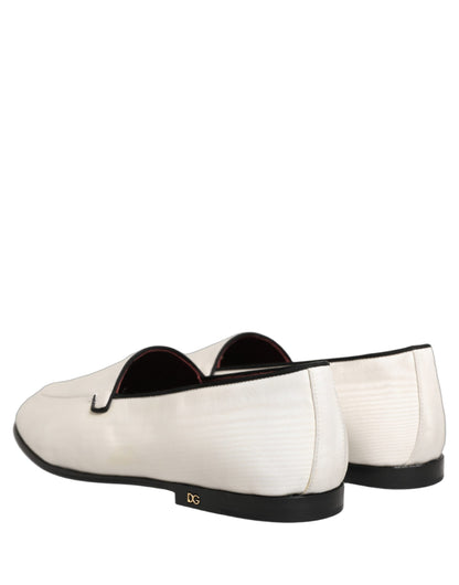 Dolce & Gabbana White Velvet Slip On Men Flats Loafers Shoes