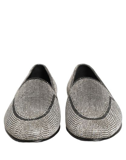 Dolce & Gabbana Silver Crystal Embellished Men Loafers Shoes