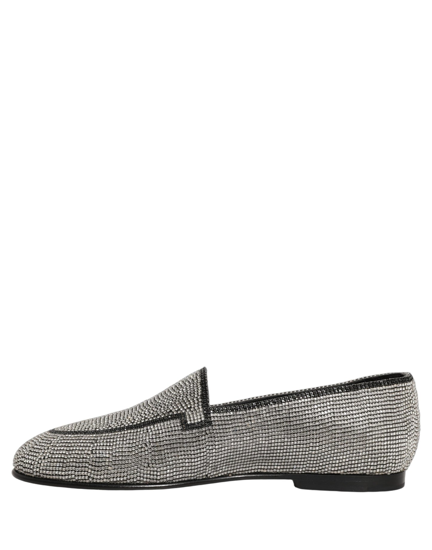 Dolce & Gabbana Silver Crystal Embellished Men Loafers Shoes