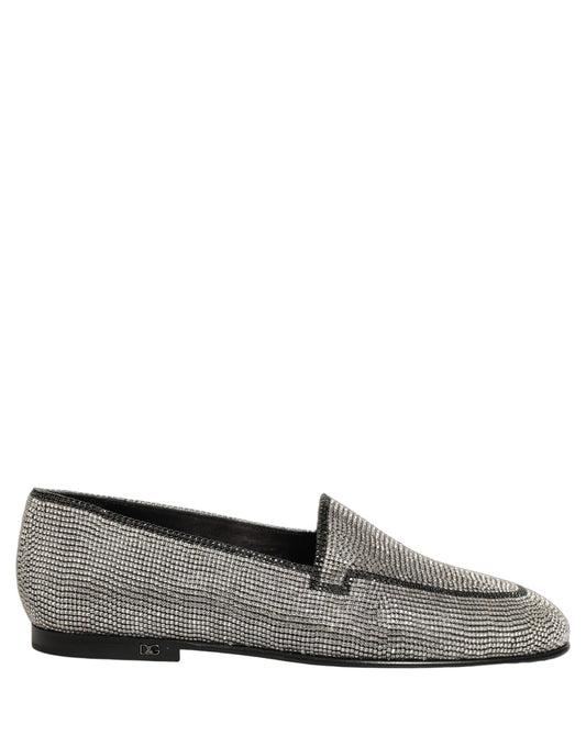 Dolce & Gabbana Silver Crystal Embellished Men Loafers Shoes