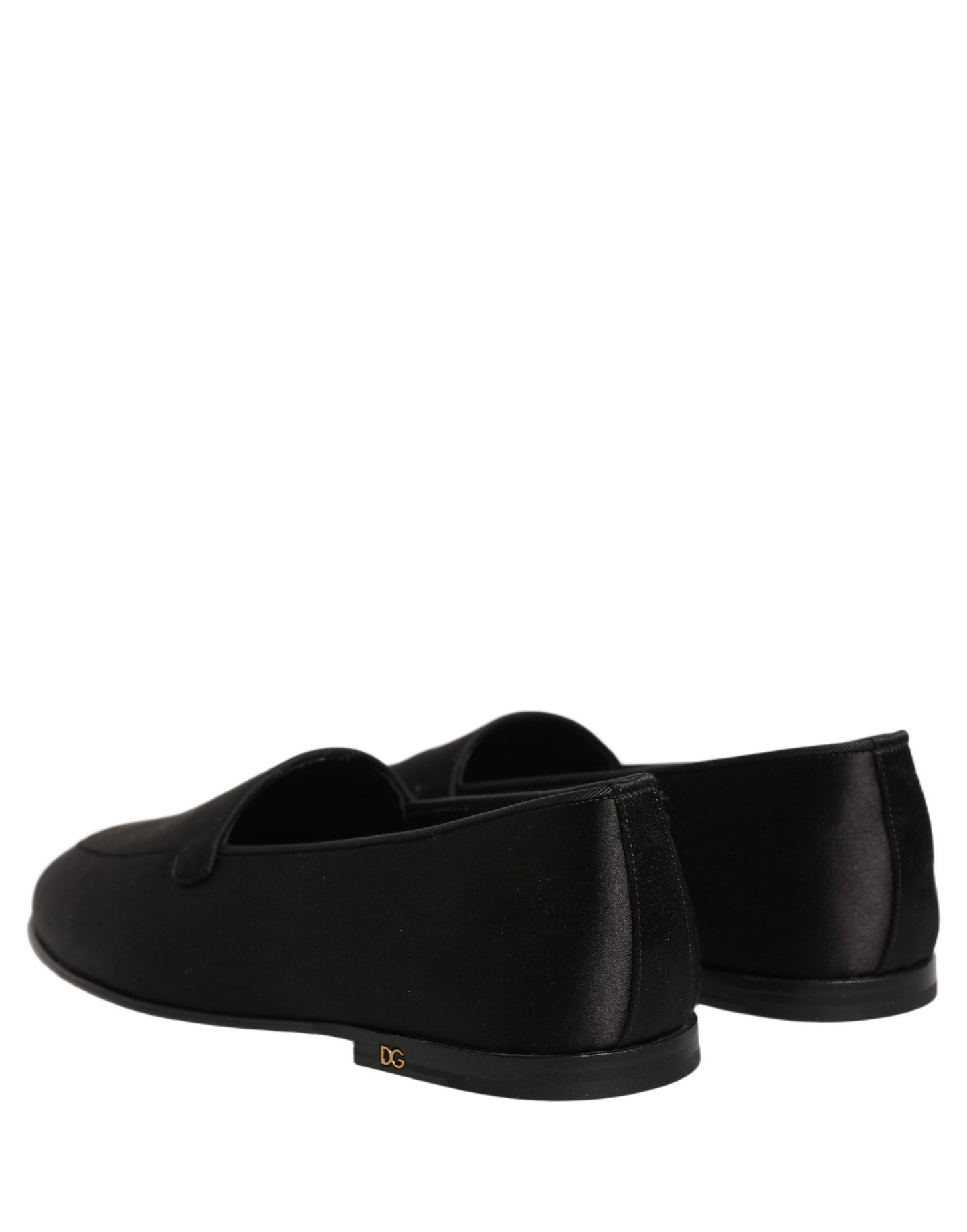 Dolce & Gabbana Black Satin Logo Slip On Flats Loafers Shoes