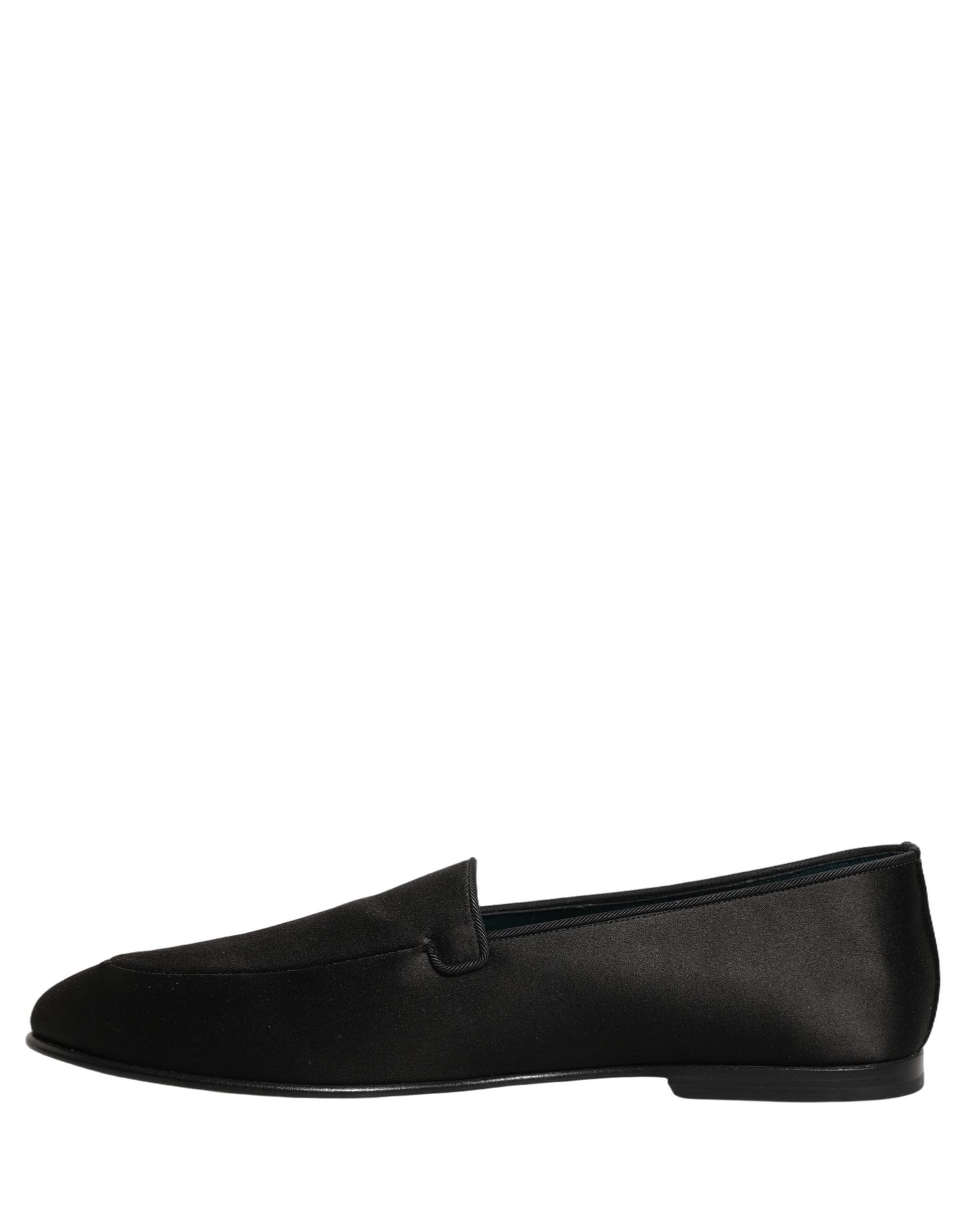 Dolce & Gabbana Black Satin Logo Slip On Flats Loafers Shoes