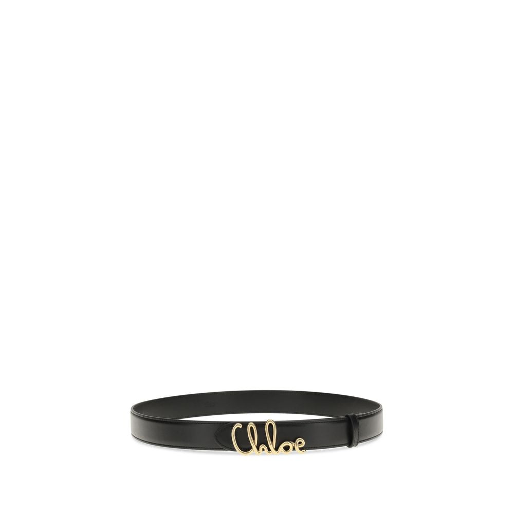 Belt by Chloé for women in bos taurus calfskin leather black & gold features an artisanal finish, elegantly showcasing the signature style and artisanal craftsmanship of the Bos Taurus Calfskin Leather Belt design.