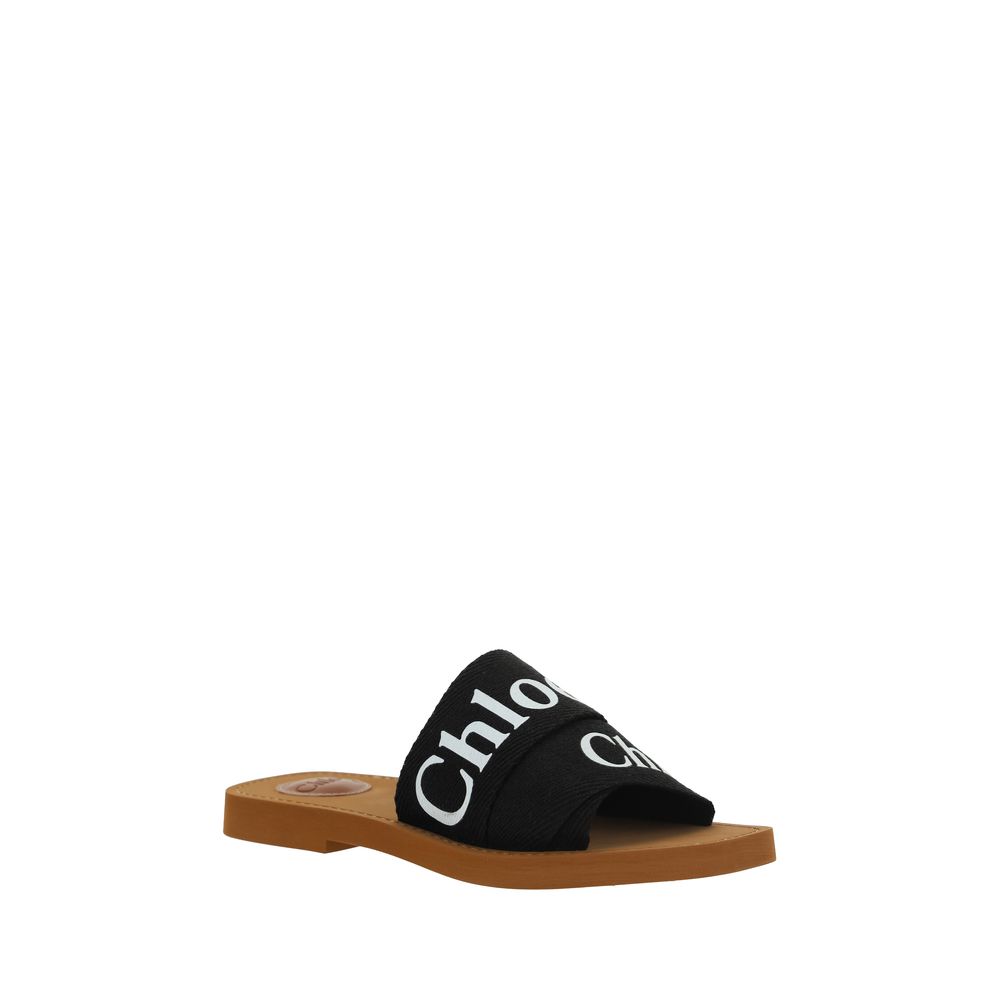 Flat Sandals by Chloé for women in polyester cotton & linen black & signature features an statuesque Woody Women's Polyester Cotton & Linen Flat Sandals silhouette with a refined flat and elegant square toe style.