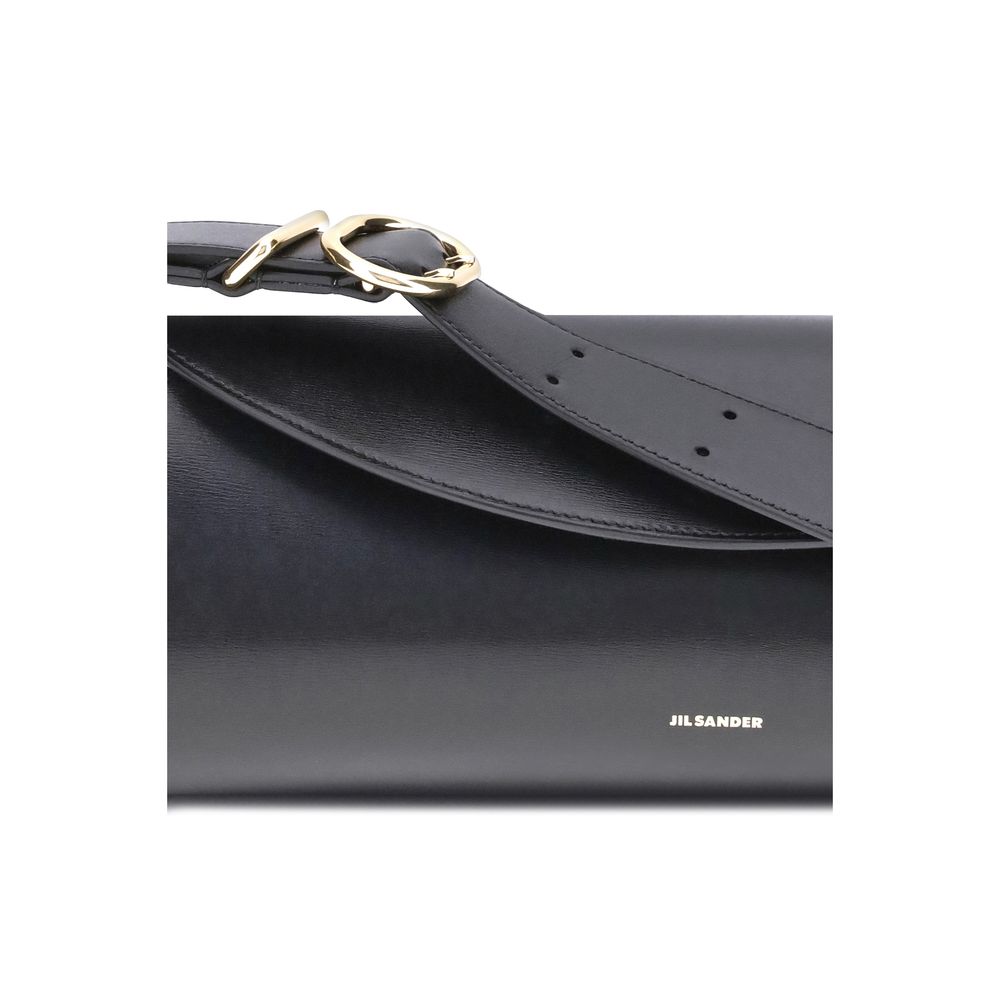 Large Shoulder Bag by Jil Sander for women in bos taurus calf leather black features an effortlessly chic silhouette with a secure magnetic & button, ample cardholder, and versatile shoulder-strap & adjustable-strap for effortlessly chic everyday luxury.