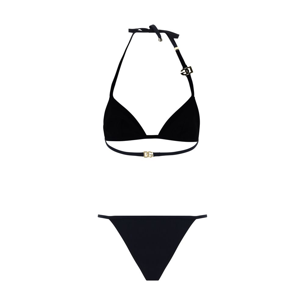 Bikini by Dolce & Gabbana for women in stretch nylon and black & patterned presents a sultry silhouette, artfully capturing the sophisticated aesthetic of Women's Stretch Nylon Bikini with a sultry finish.