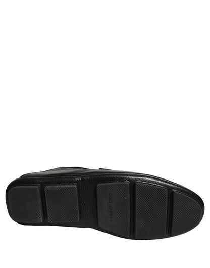 Dolce & Gabbana Black Deerskin Leather Driver Loafers Shoes