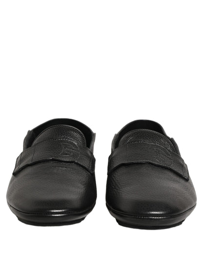 Dolce & Gabbana Black Deerskin Leather Driver Loafers Shoes