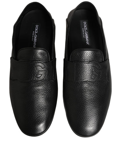 Dolce & Gabbana Black Deerskin Leather Driver Loafers Shoes