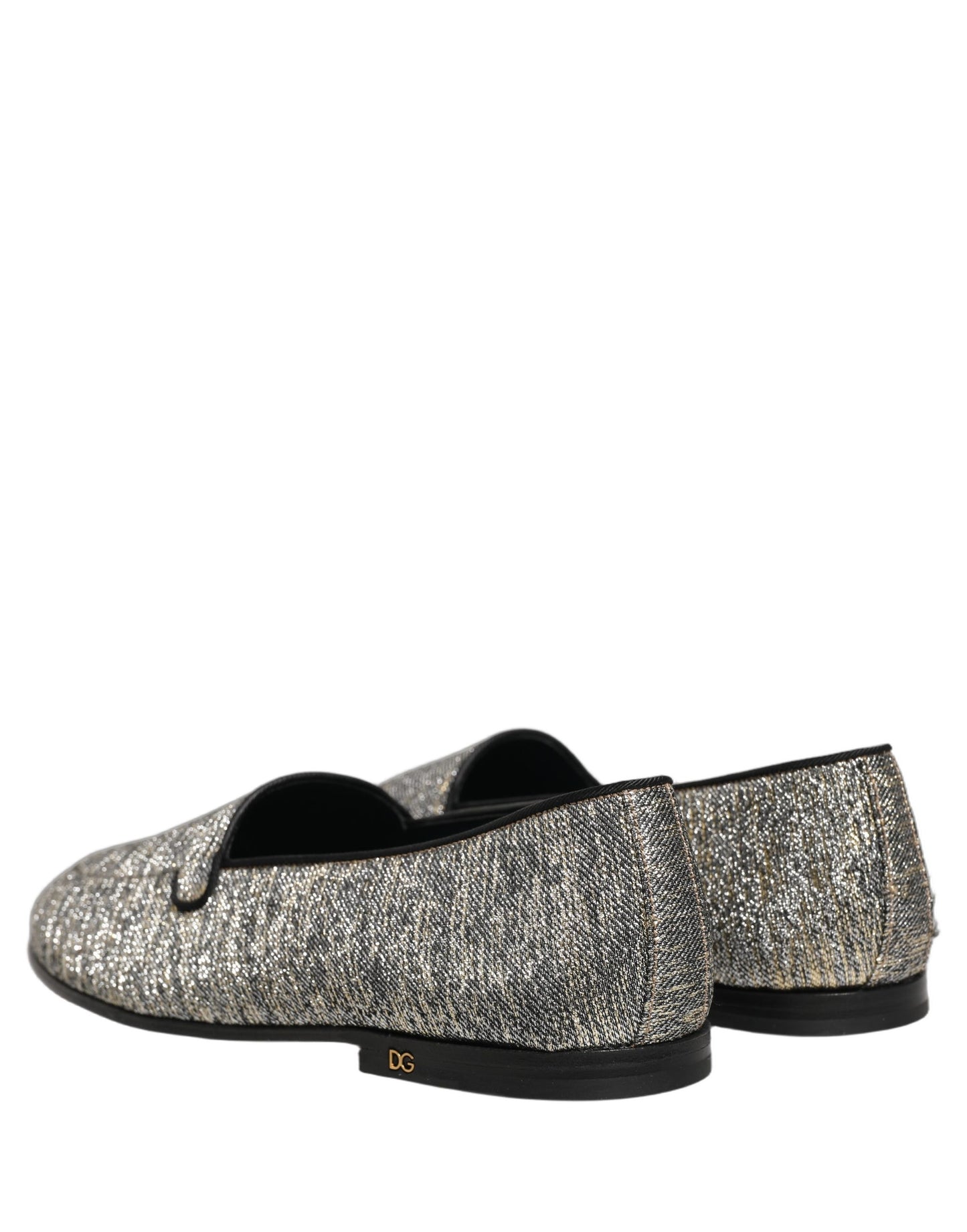 Dolce & Gabbana Gray Glitter Lurex DG Logo Dress Loafers Shoes