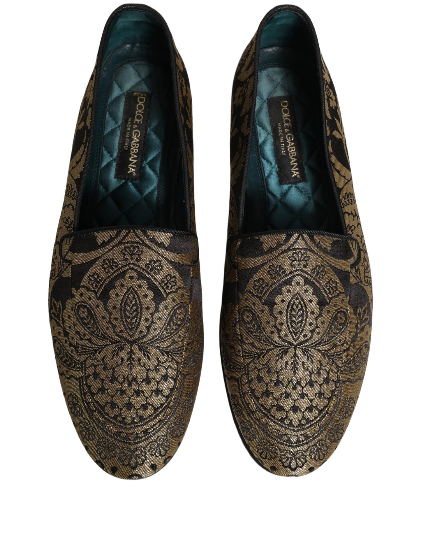 Dolce & Gabbana Gold Jacquard Leather Slip On Loafers Shoes
