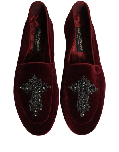 Dolce & Gabbana Red Suede Embellished Men Dress Loafers Shoes