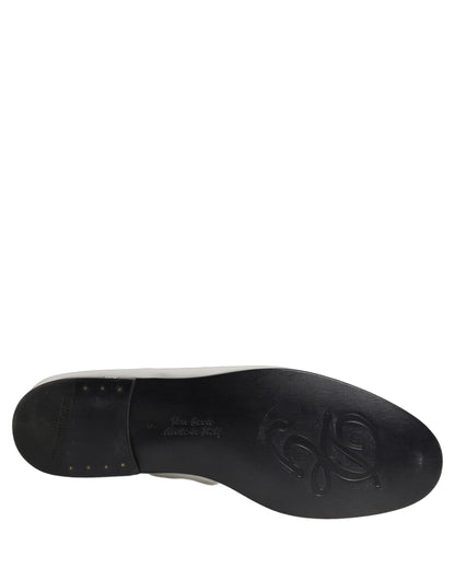 Dolce & Gabbana Silver Leather DG Logo Slip On Loafers Shoes