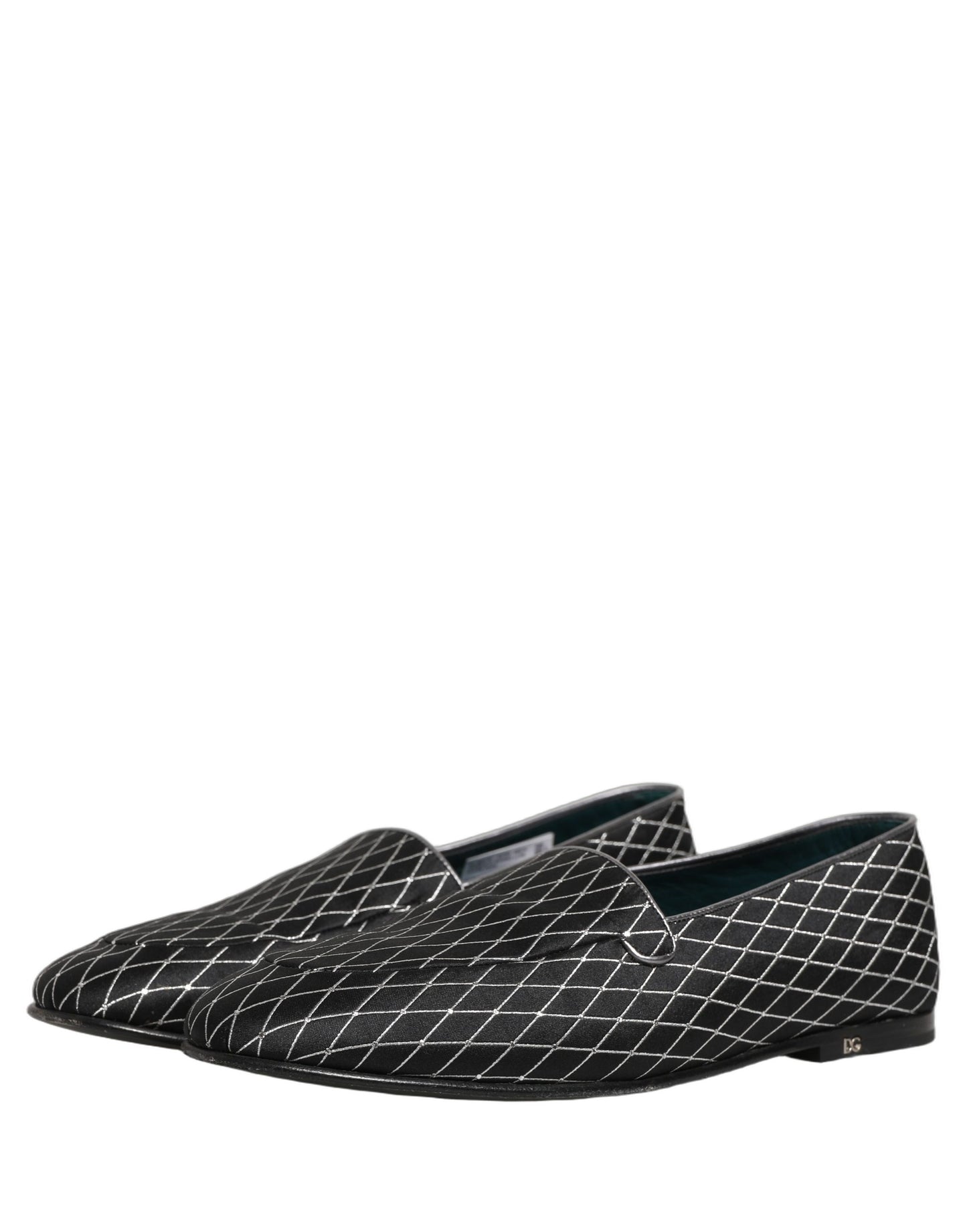 Dolce & Gabbana Black Velvet Diamond Stitched Loafers Shoes