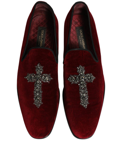 Dolce & Gabbana Maroon Suede Cross Slip On Dress Loafers Shoes