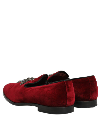Dolce & Gabbana Maroon Suede Cross Slip On Dress Loafers Shoes