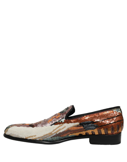 Dolce & Gabbana Multicolor Embroidered Sequin Loafers Shoes