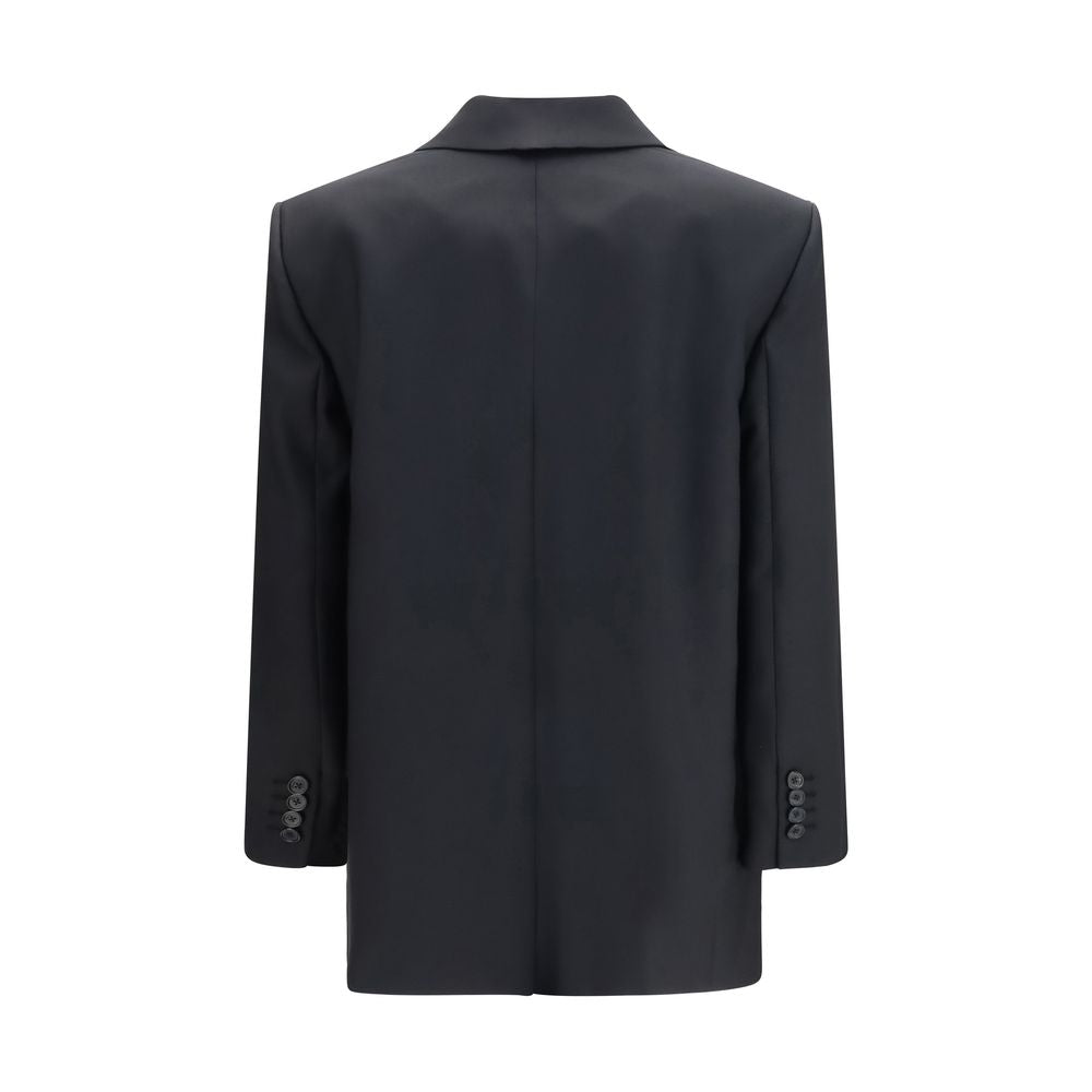Overcoat by Khaite for women in silk cupro wool twill black showcases a architectural silhouette, artfully detailed with a distinctive wrap neckline and functional for a architectural finish.