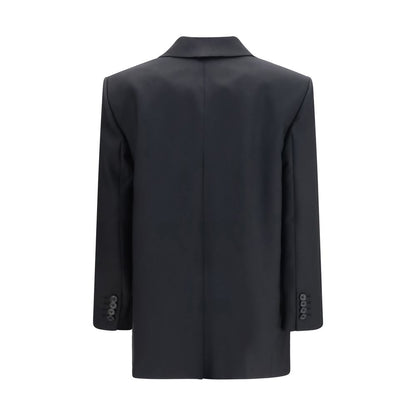 Overcoat by Khaite for women in silk cupro wool twill black showcases a architectural silhouette, artfully detailed with a distinctive wrap neckline and functional for a architectural finish.