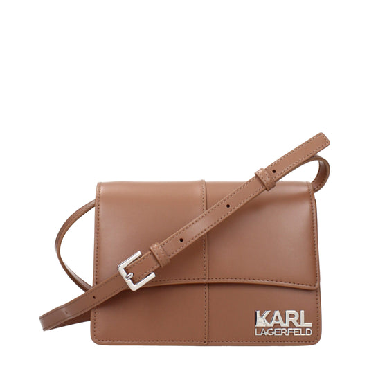 Crossbody Handbag by Karl Lagerfeld for women in polyethylene & polyurethane brown features a versatile chic silhouette, meticulously detailed with a secure , ample , and versatile crossbody-strap & adjustable-strap.