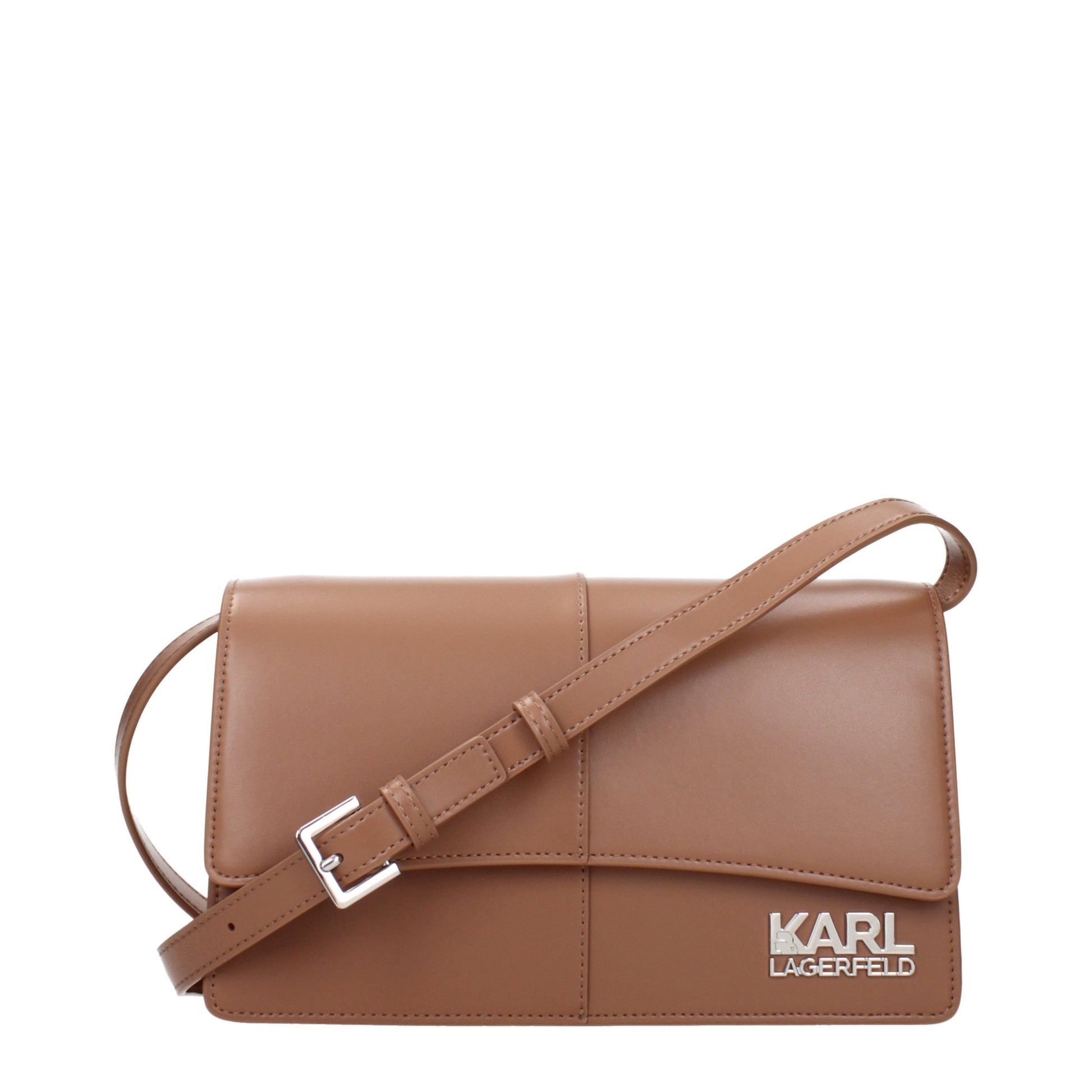 Crossbody Handbag by Karl Lagerfeld for women in polyethylene & polyurethane brown features a multifaceted silhouette, showcasing a secure and multifaceted with versatile crossbody-strap & adjustable-strap for multifaceted style.