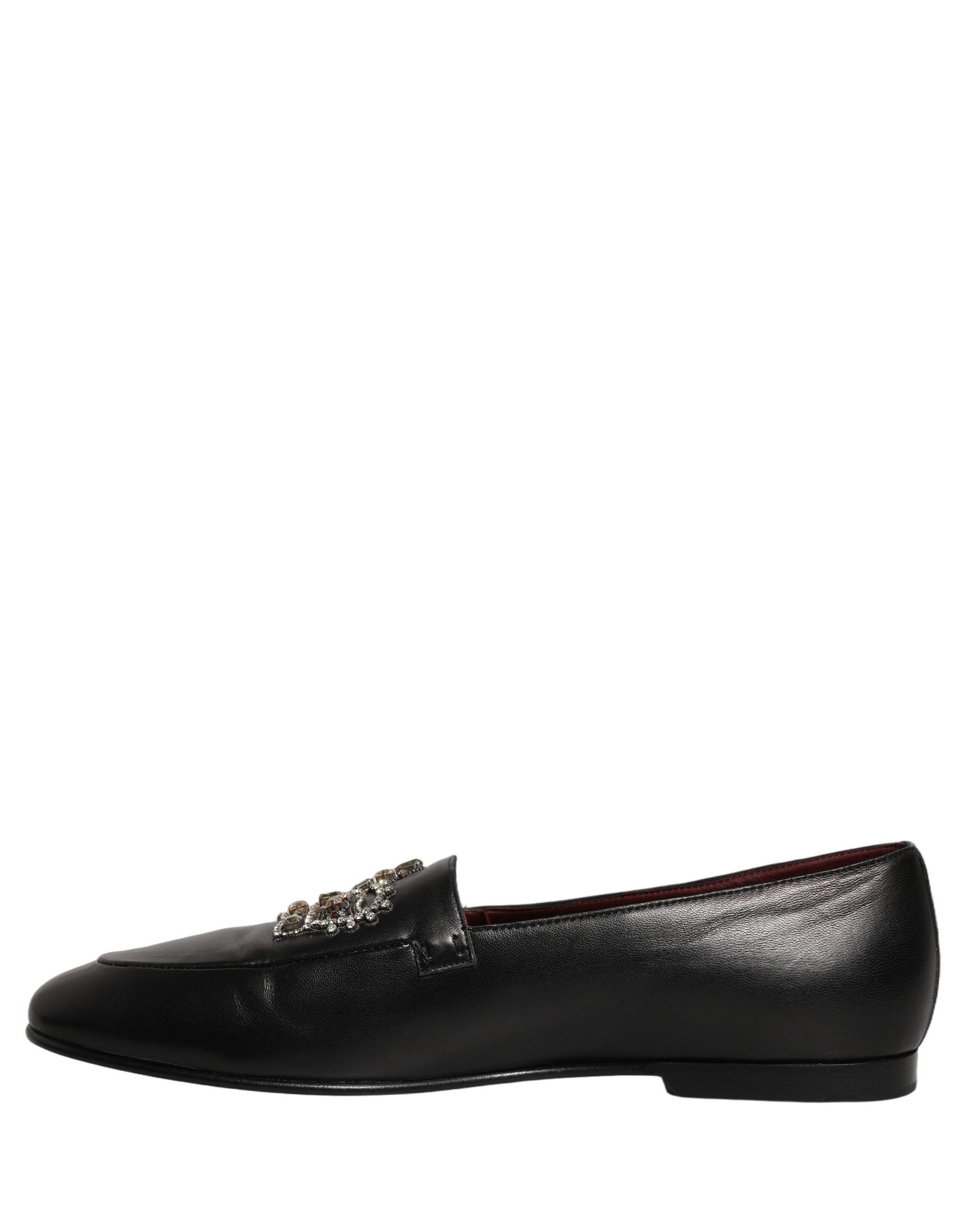 Dolce & Gabbana Black Leather Crown Embellished Loafers Shoes