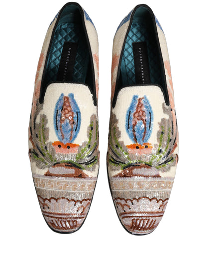 Dolce & Gabbana Multicolor Sequin Embroidered Loafers Shoes