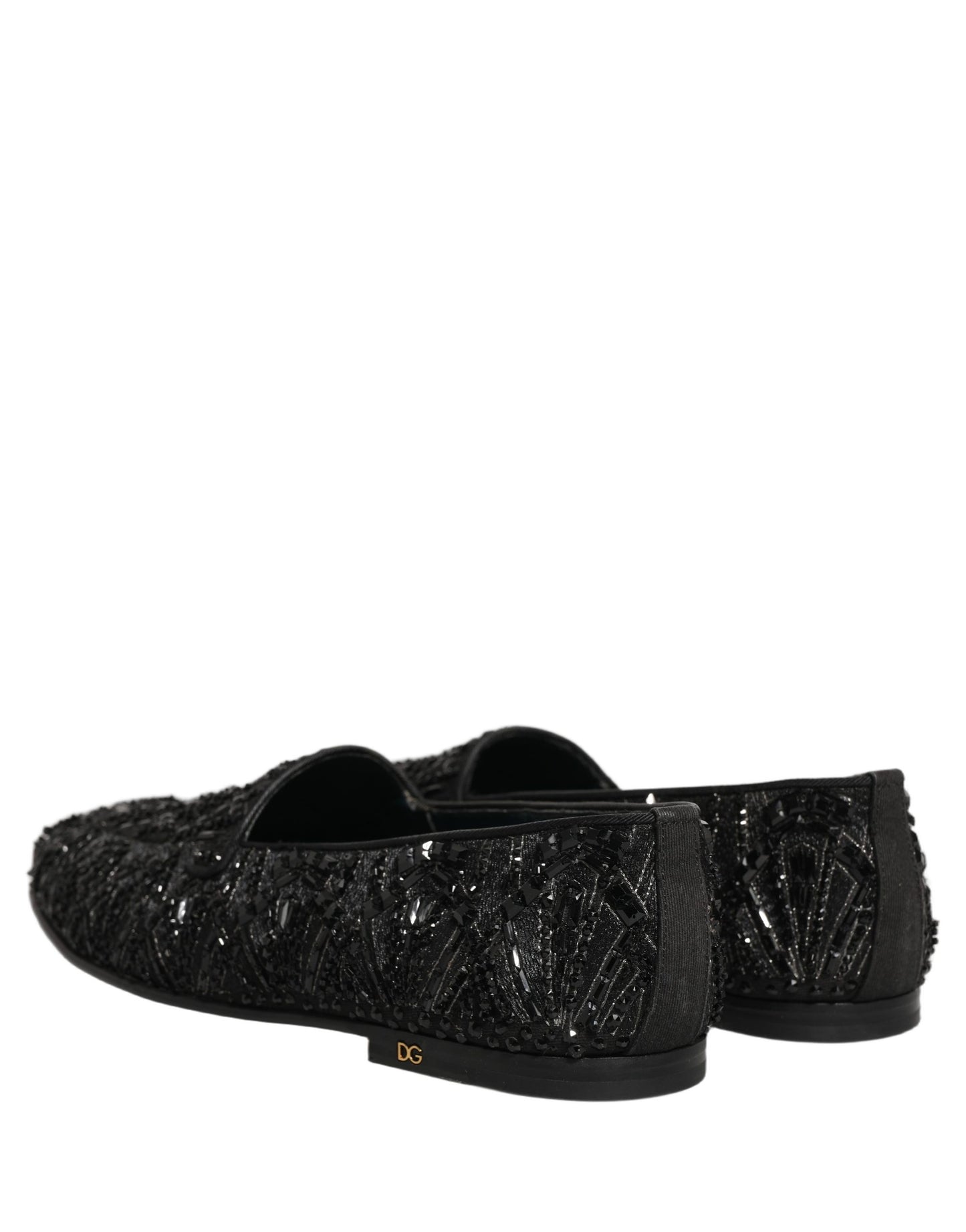 Dolce & Gabbana Black Velvet Embroidered Dress Loafers Shoes