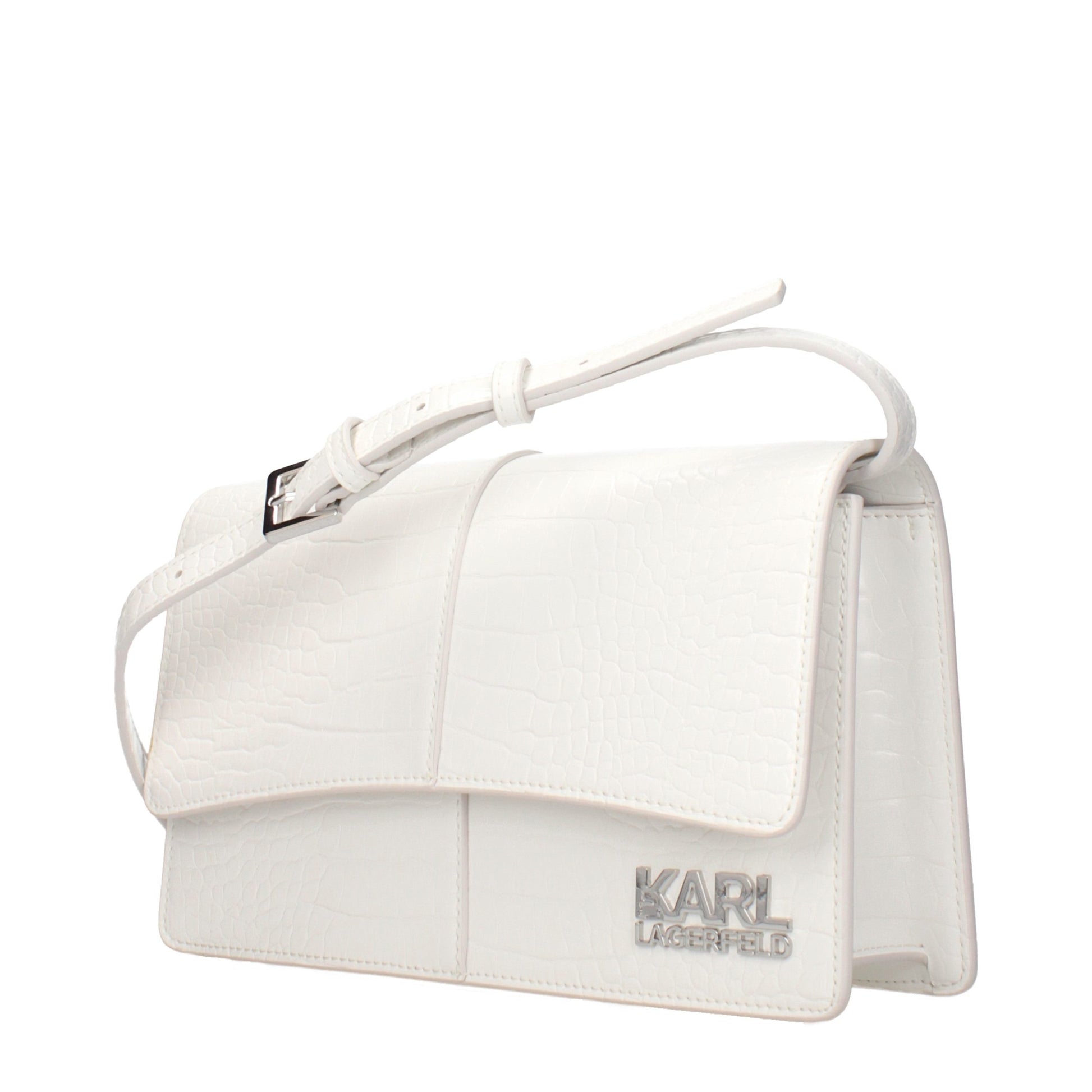 Crossbody Handbag by Karl Lagerfeld for women in polyethylene & polyurethane white features an multi-faceted design with a secure , ample , and versatile crossbody-strap & adjustable-strap for a multi-faceted finish.