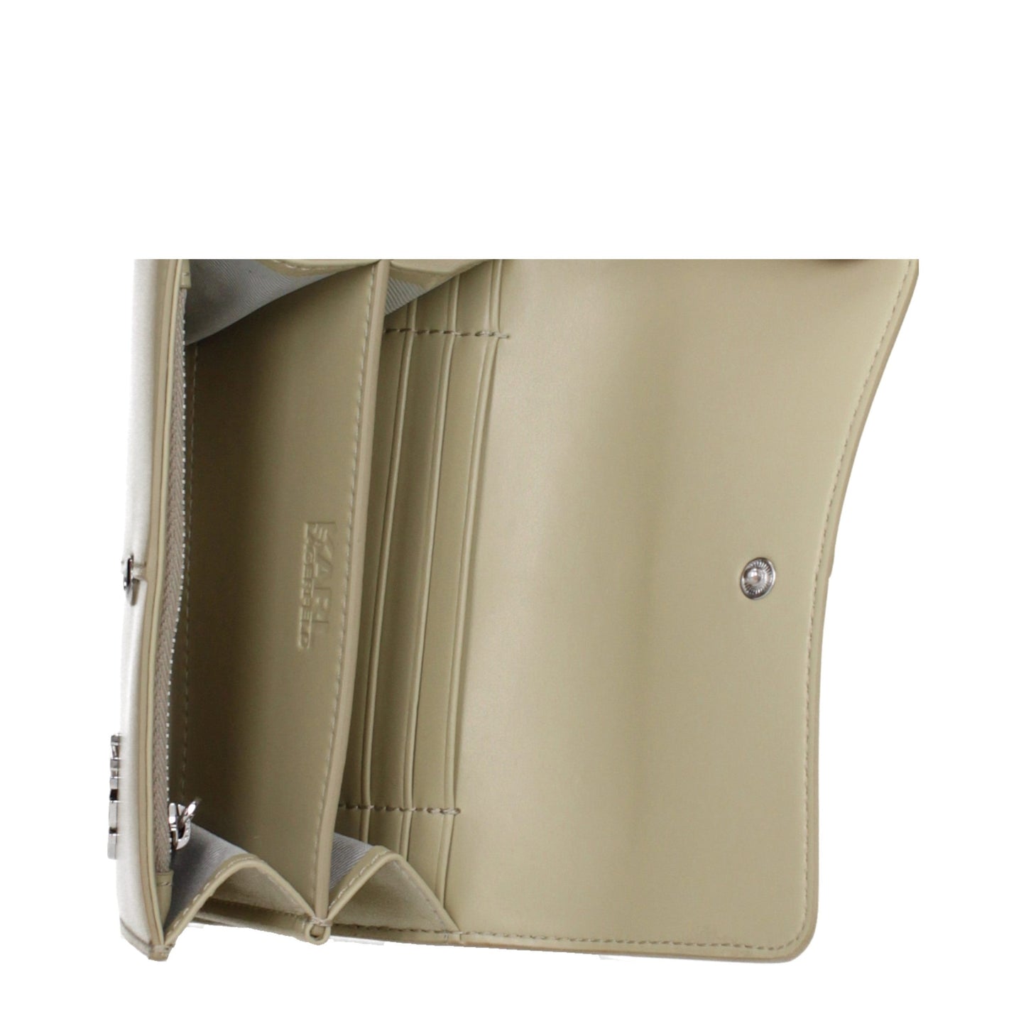 Wallet by Karl Lagerfeld for women in polyethylene & polyurethane green presents a architectural silhouette from the Polyethylene & Polyurethane Wallet collection, showcasing architectural for a architectural finish.