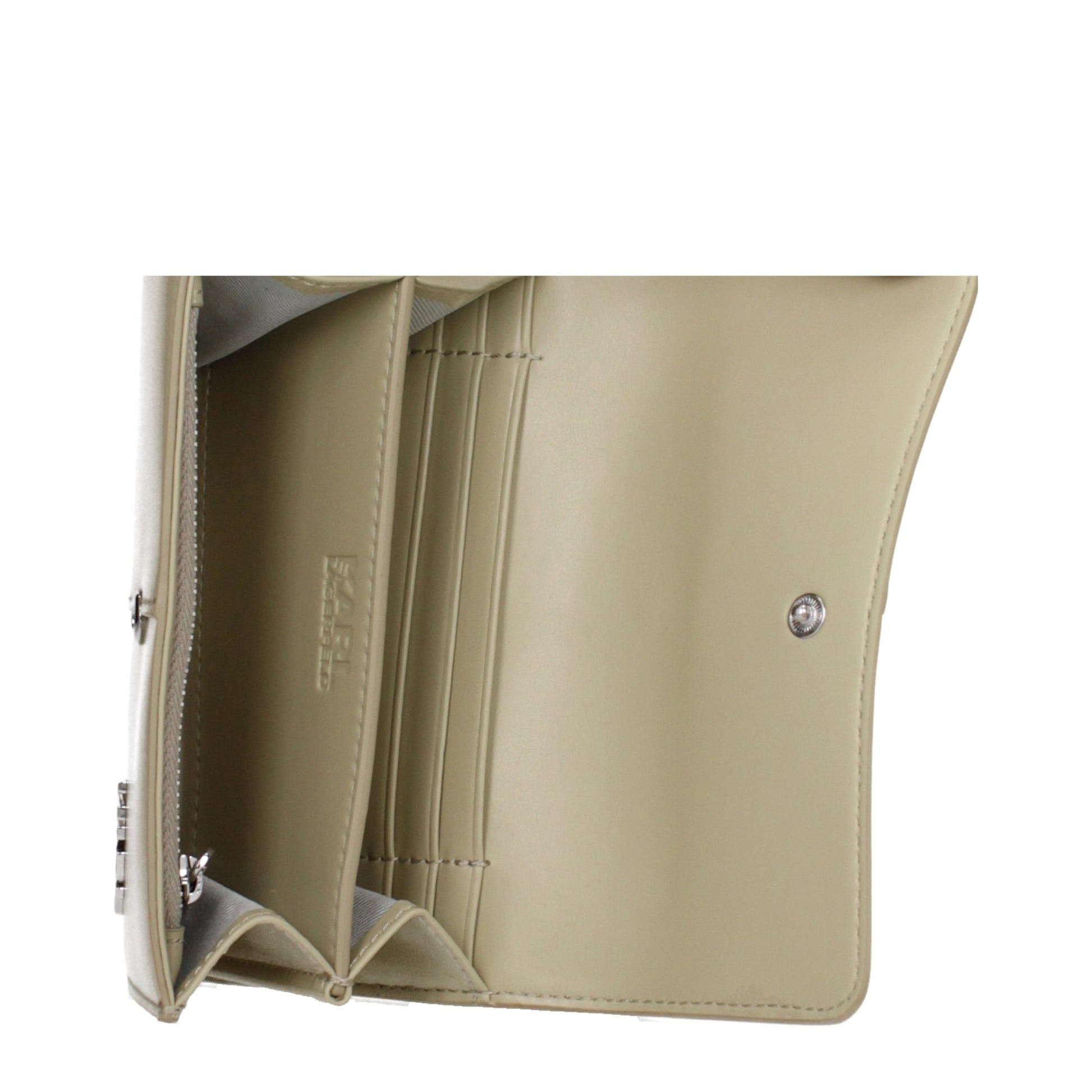 Wallet by Karl Lagerfeld for women in polyethylene & polyurethane green presents a architectural silhouette from the Polyethylene & Polyurethane Wallet collection, showcasing architectural for a architectural finish.