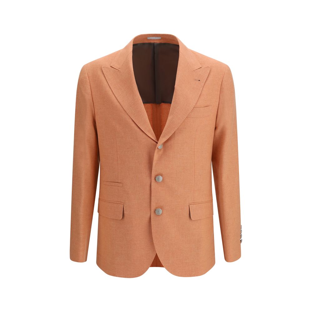 Blazer by Brunello Cucinelli for men in cupro virgin wool & cotton orange features an sartorial silhouette, showcasing a sophisticated and sartorial for a truly sartorial finish.