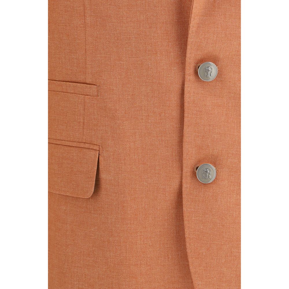 Blazer by Brunello Cucinelli for men in cupro virgin wool & cotton orange presents a distinguished silhouette, detailed with a distinguished and distinctive for a truly sophisticated finish.