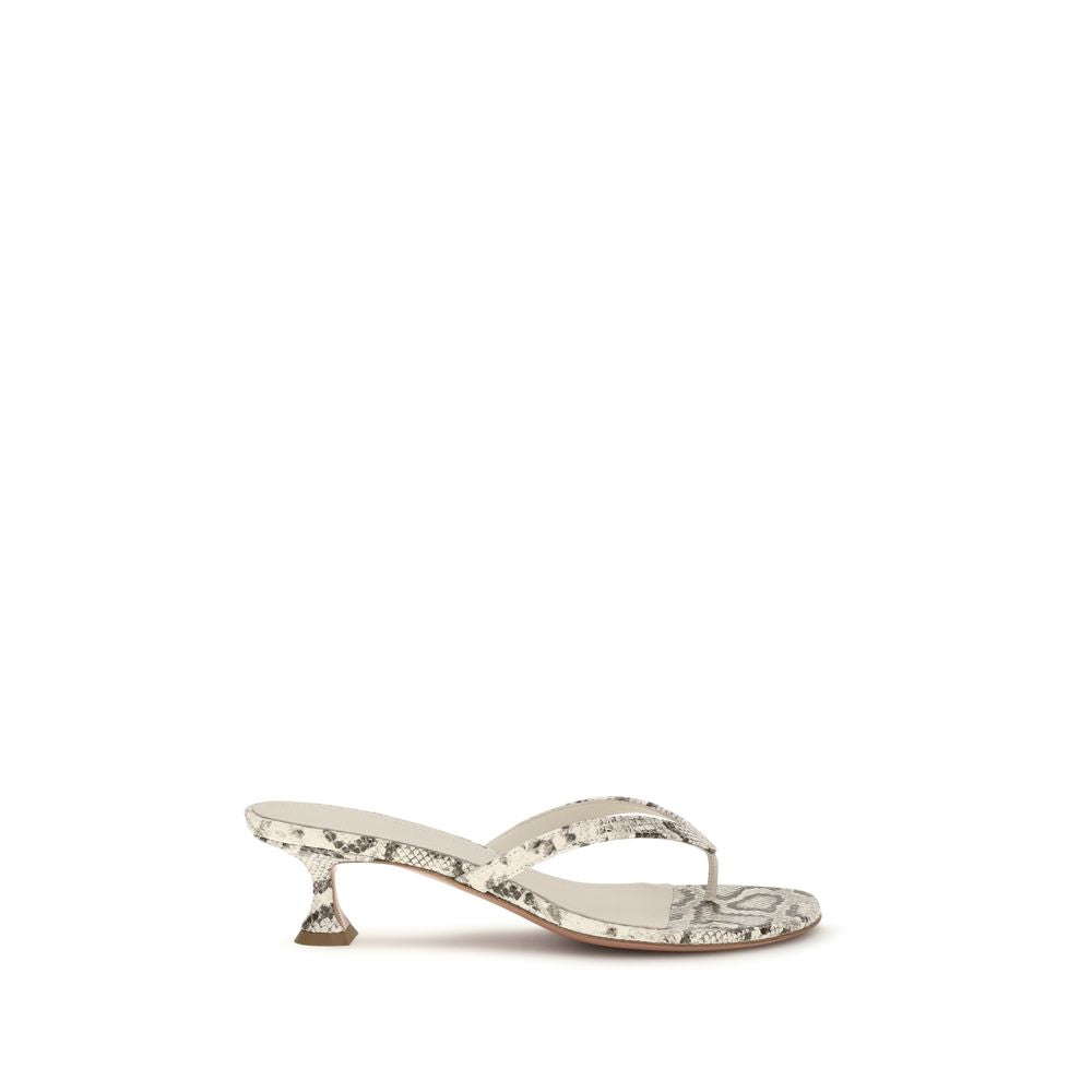 Amina Muaddi Juliette Women's TU Polyurethane & Bos Taurus Calf Leather Flat Thong Sandals - Gray Signature Print